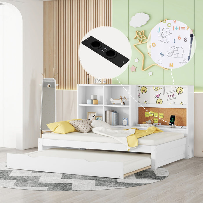 Sofa Bed 90x200cm Pull-out Bed USB Charging Drawing Board Storage - White