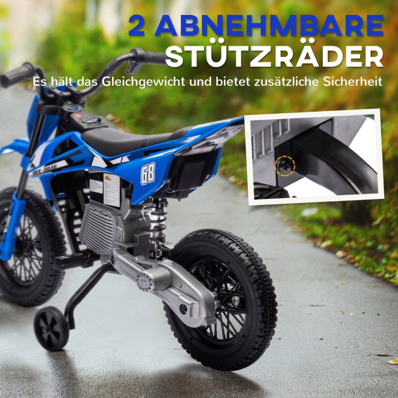 Electric Motorcycle for Children with Training Wheels and Music, 3-6 Years, 12V Blue