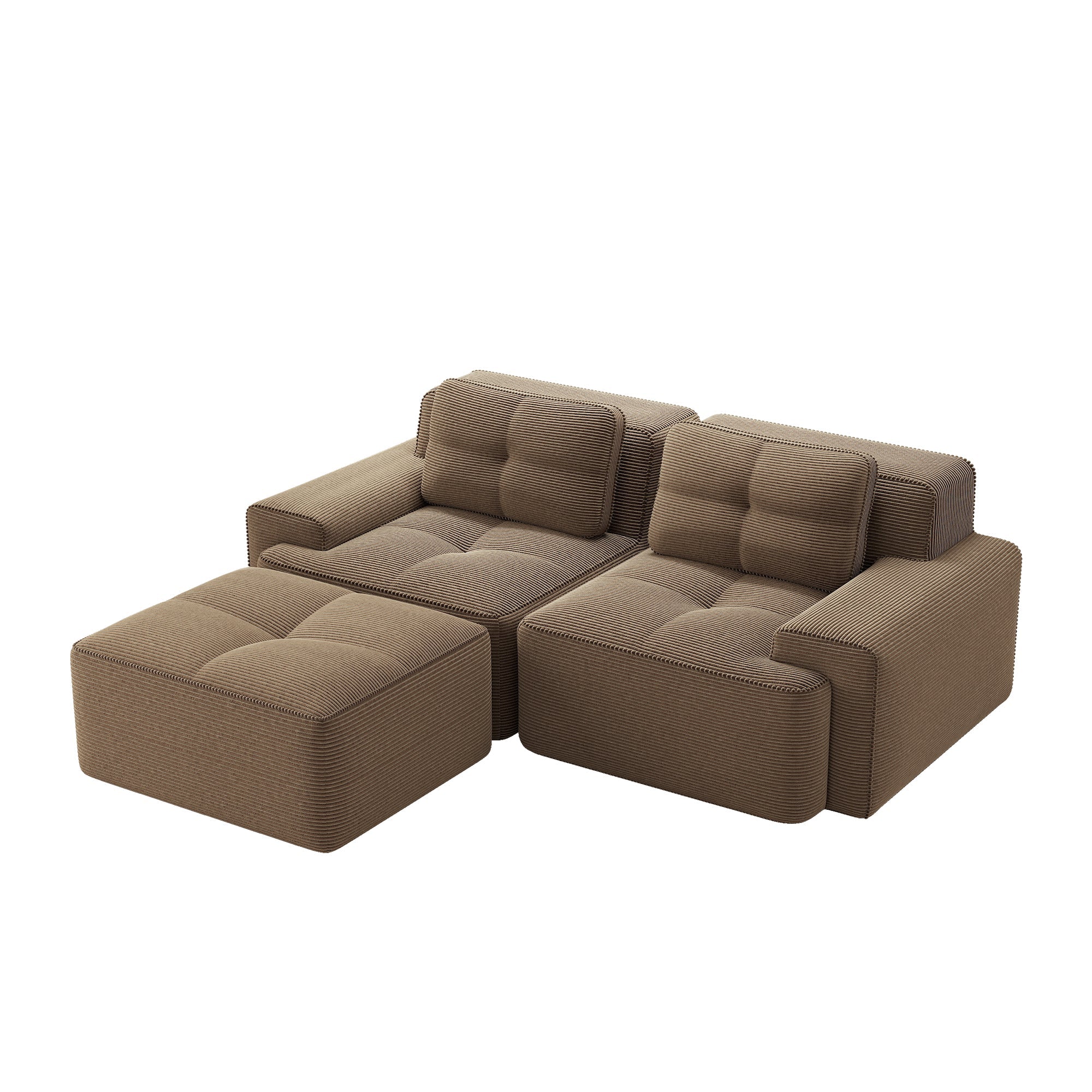 Boneless Modular Sofa L-Shaped Corduroy Sleeper with Ottoman - Brown