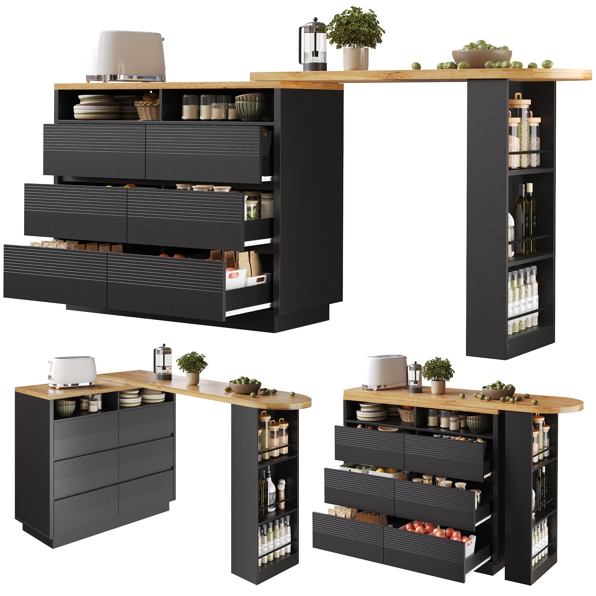 Extendable Bar Table with Storage and Six Drawers, MDF