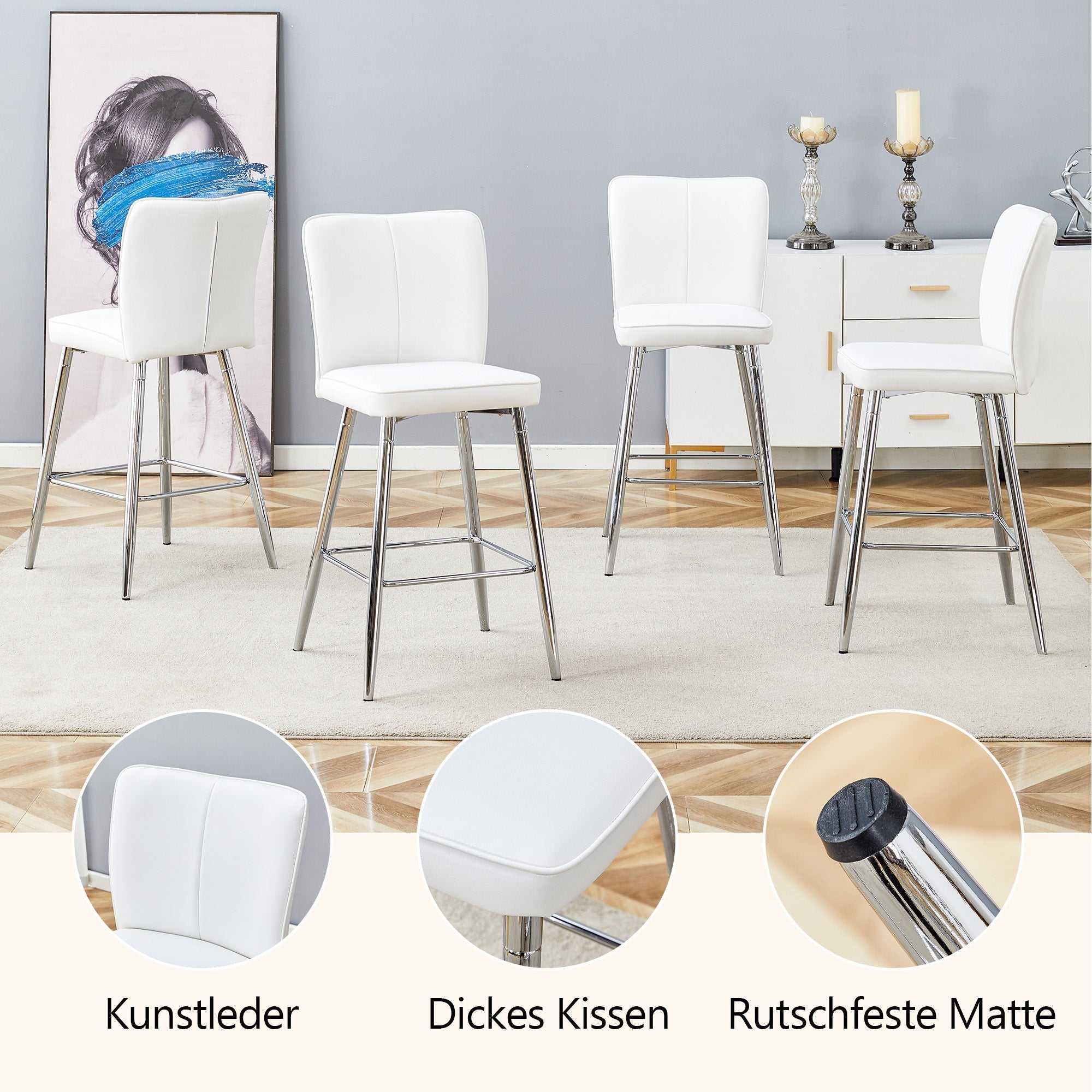 Bar Chair Set of 2 101cm High Ergonomic Backrest White PU