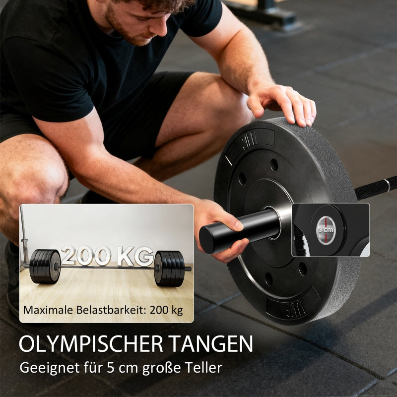 Barbell, 180 cm Olympic Bar with 200 kg Load Capacity, Black Steel