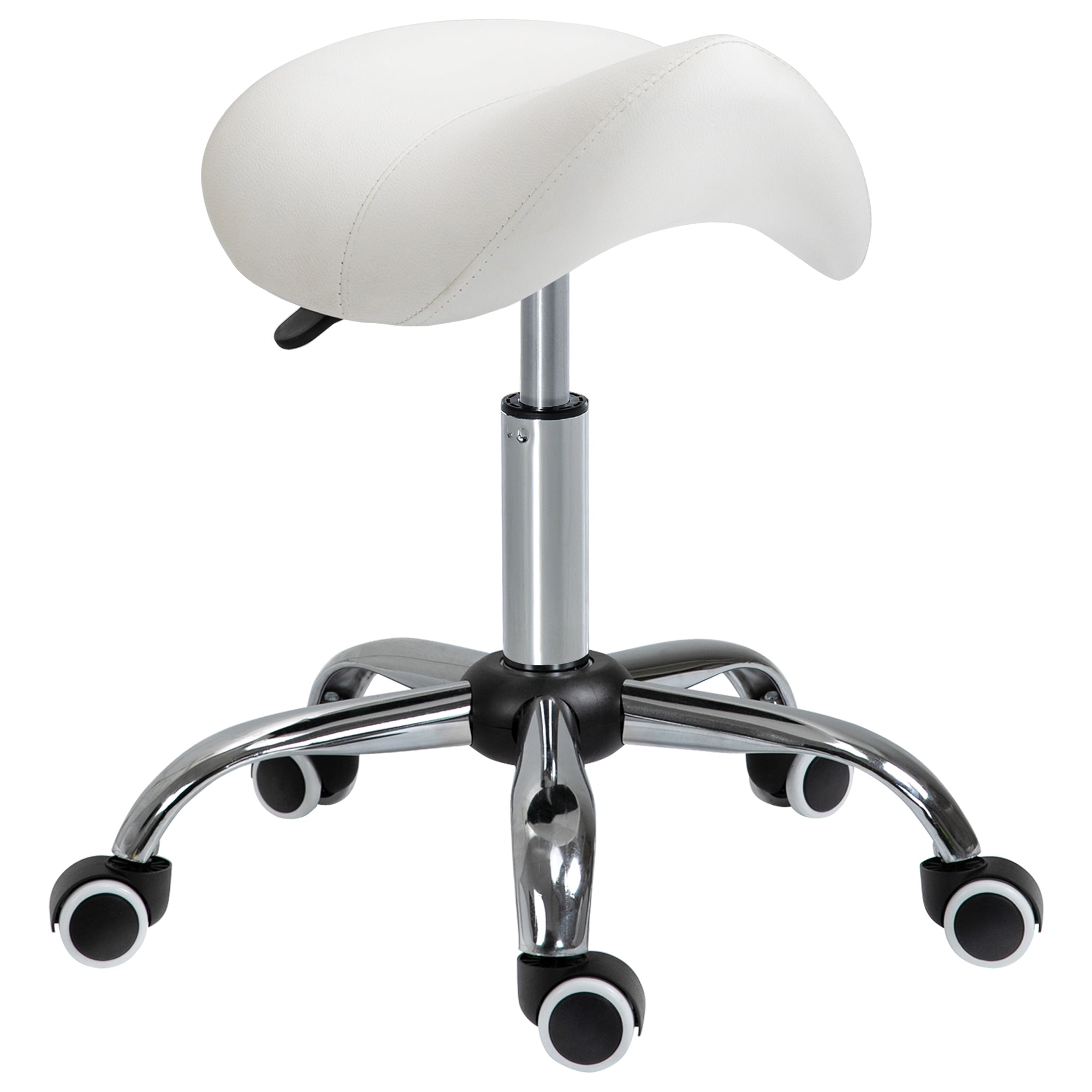 Rolling Stool Swivel Height-Adjustable Saddle, Padded White