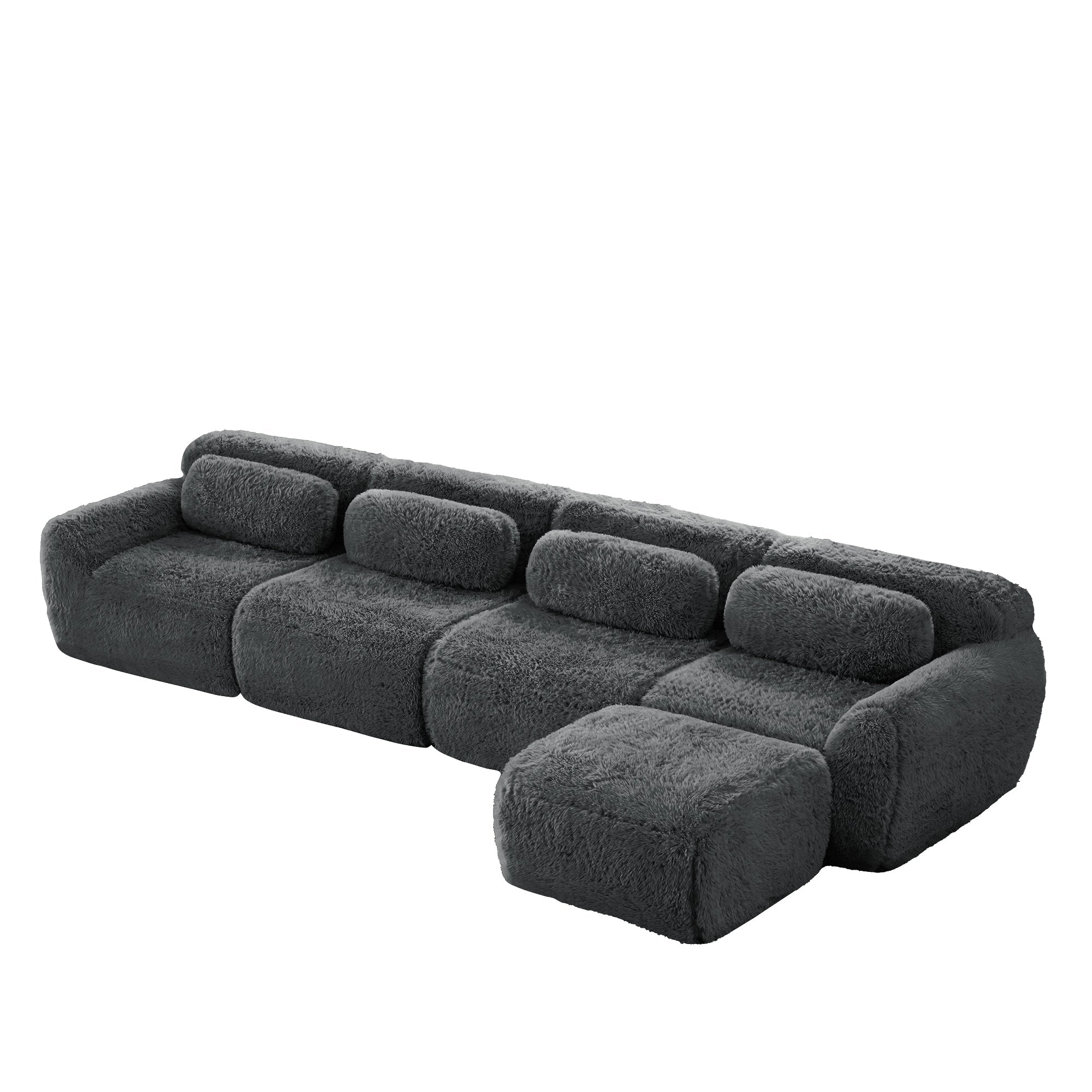 4-Seater L-Shaped Modular Sofa Chaise Lounge No Assembly Premium Plush Grey