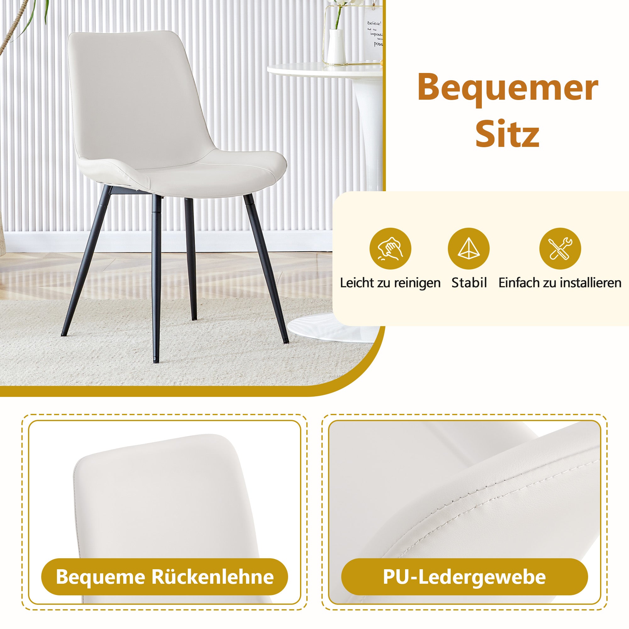 Dining Table Set 160cm Rectangular Storage 4 Chairs - White PU