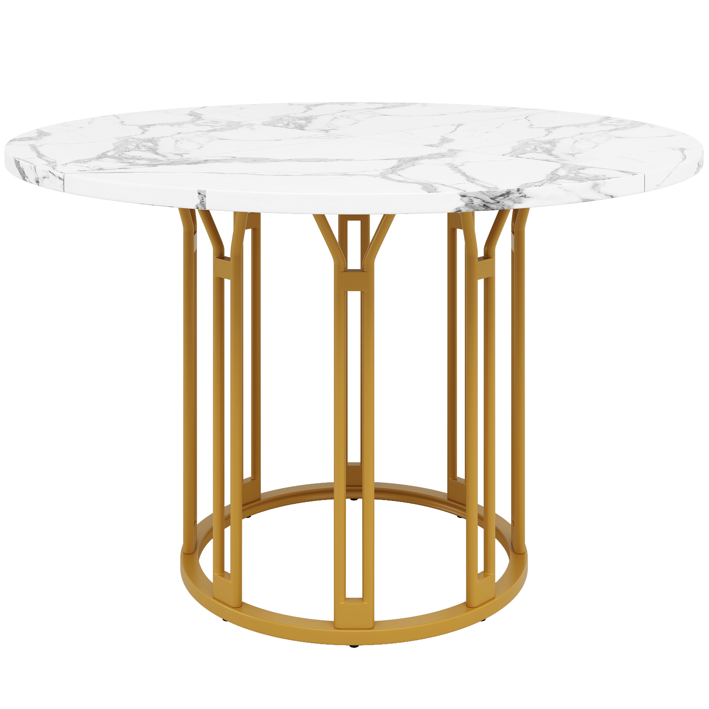 Dining Table Set 5-Piece Round Marble Top 4 Chairs Linen Bench - Grey