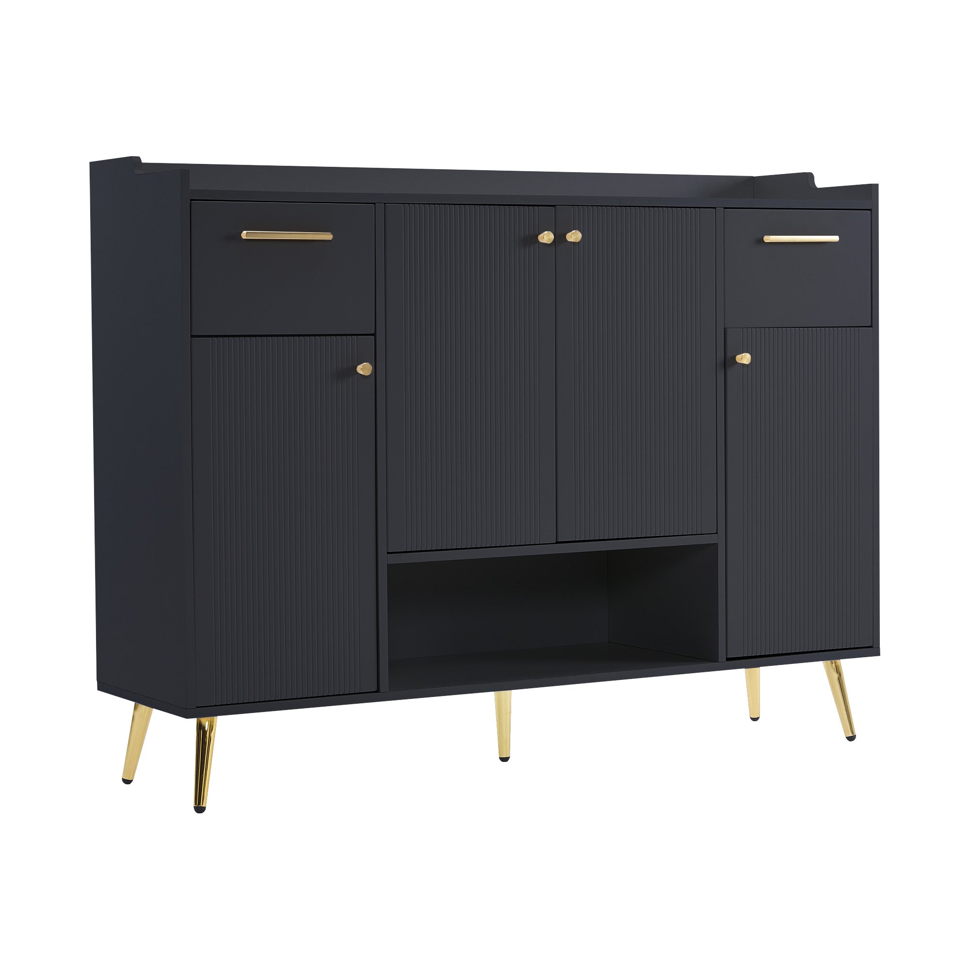 Shoe Cabinet, Shoe Rack with 2 Drawers and 4 Doors, Metal Feet, Black