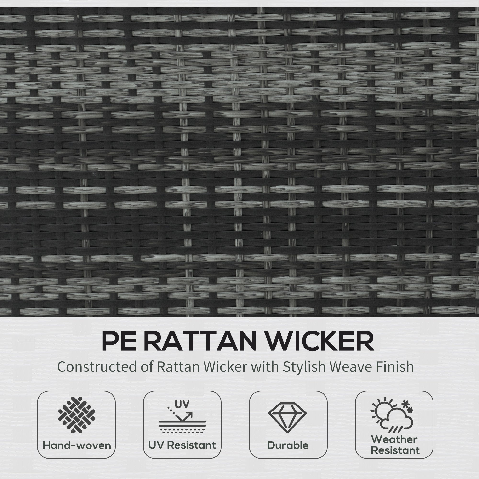 5 PCS Rattan Wicker Sofa Set, Reclining Sofa, Canopy, Side Table & Dining Table, Mixed Grey