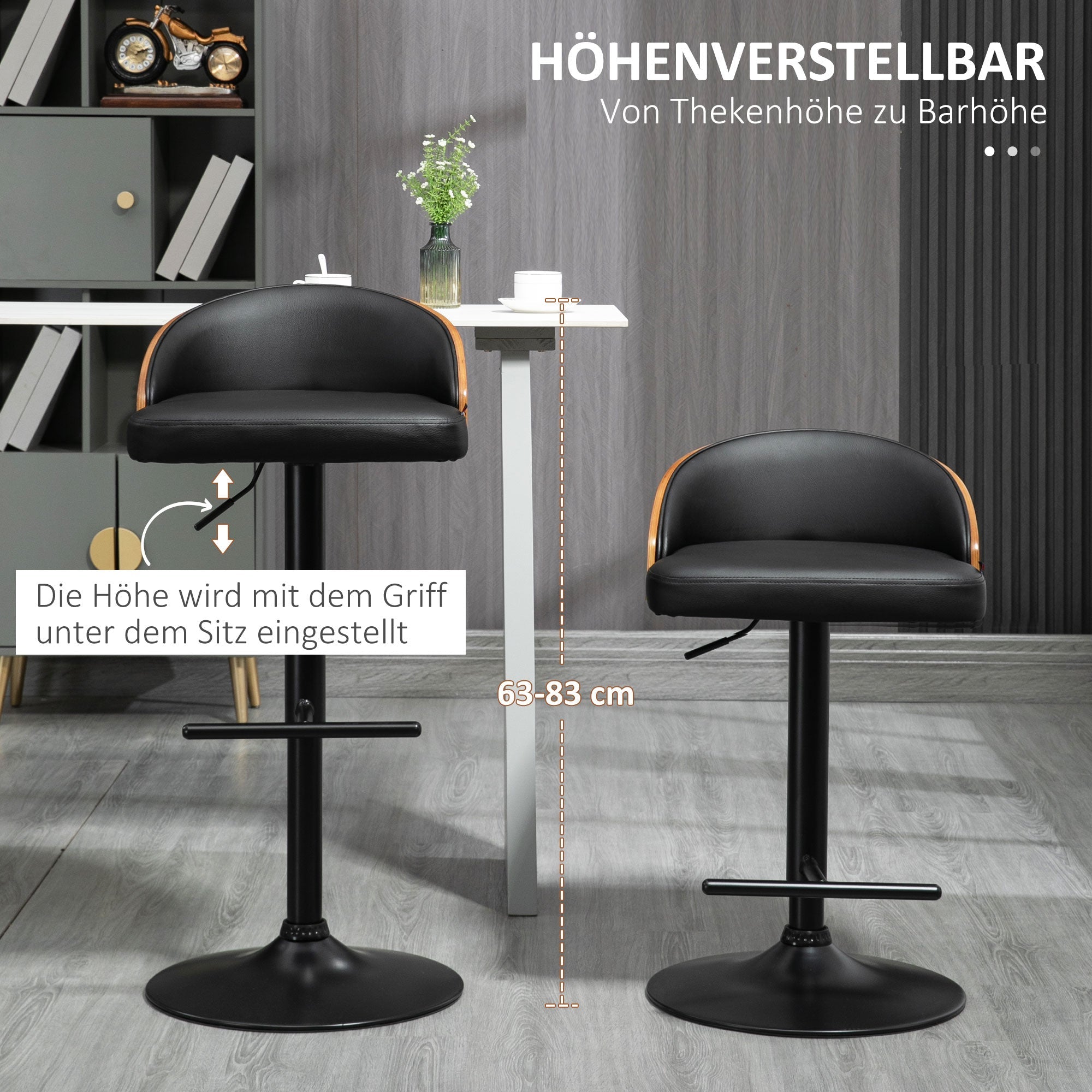 Bar Stools, Swivel Height-Adjustable with Footrest, Faux Leather Wood