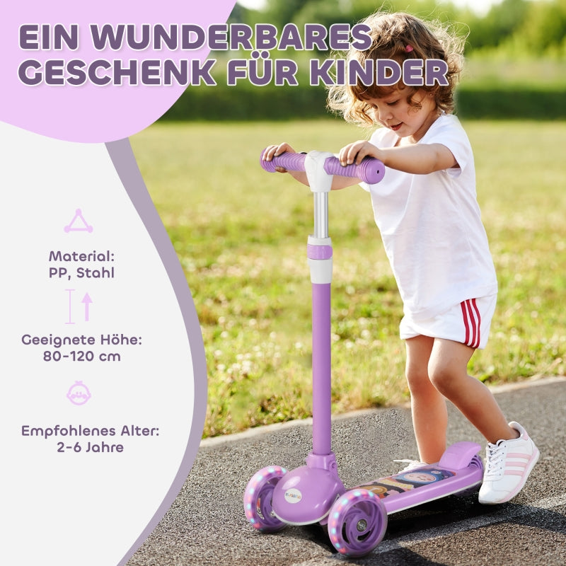 Kids' Scooter with LED Wheels and Adjustable Height, Purple