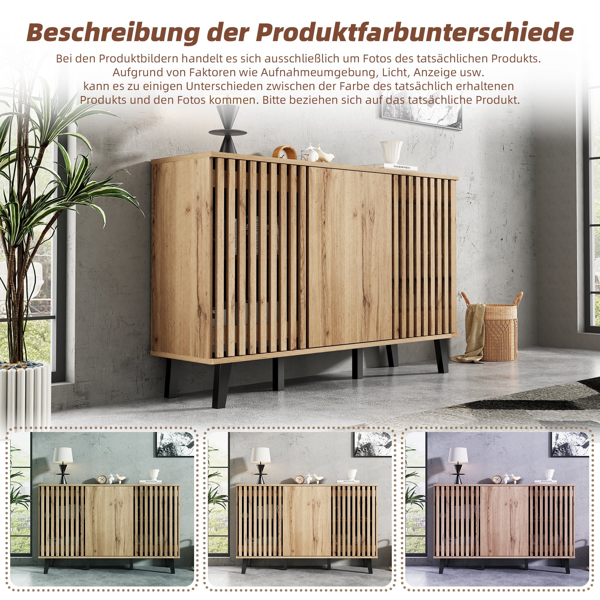 Side Cabinet 150x40x95cm, 3-Door 6 Storage Compartments, Sideboard Table