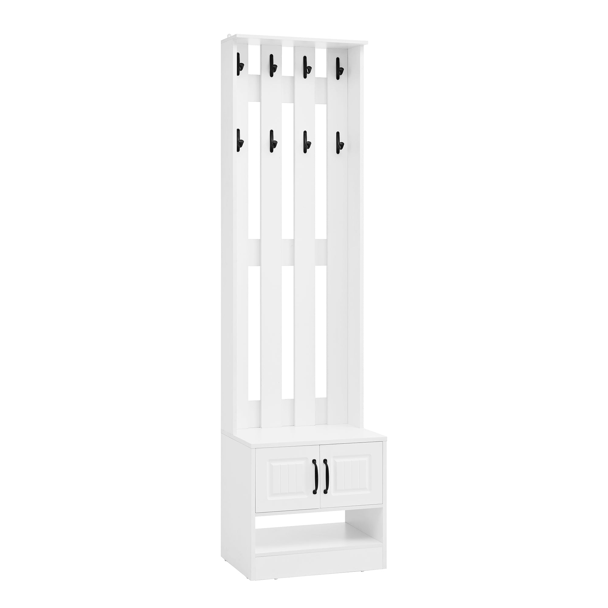 Shoe Cabinet Hallway Furniture with 2 Doors and 8 Hooks, W50/D36/H190cm, White