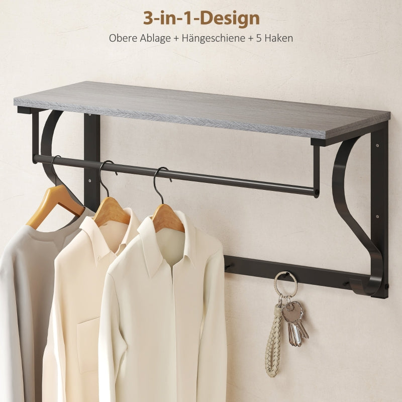 Wandgarderobe, 5 Haken mit Ablagefach, Grau