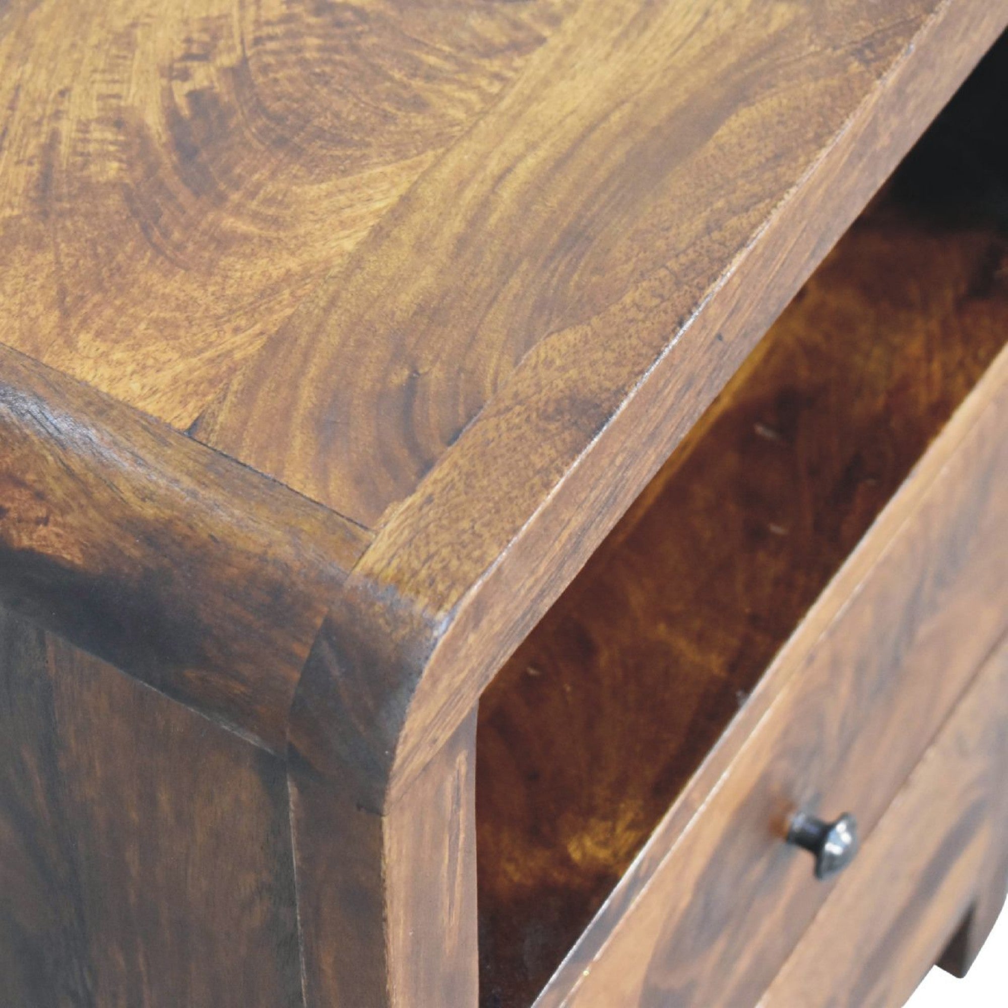 Solid Wood Aspen Bedside: 2 Drawers, 1 Open Slot - Dark Brown