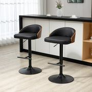 Bar Stools, Swivel Height-Adjustable with Footrest, Faux Leather Wood