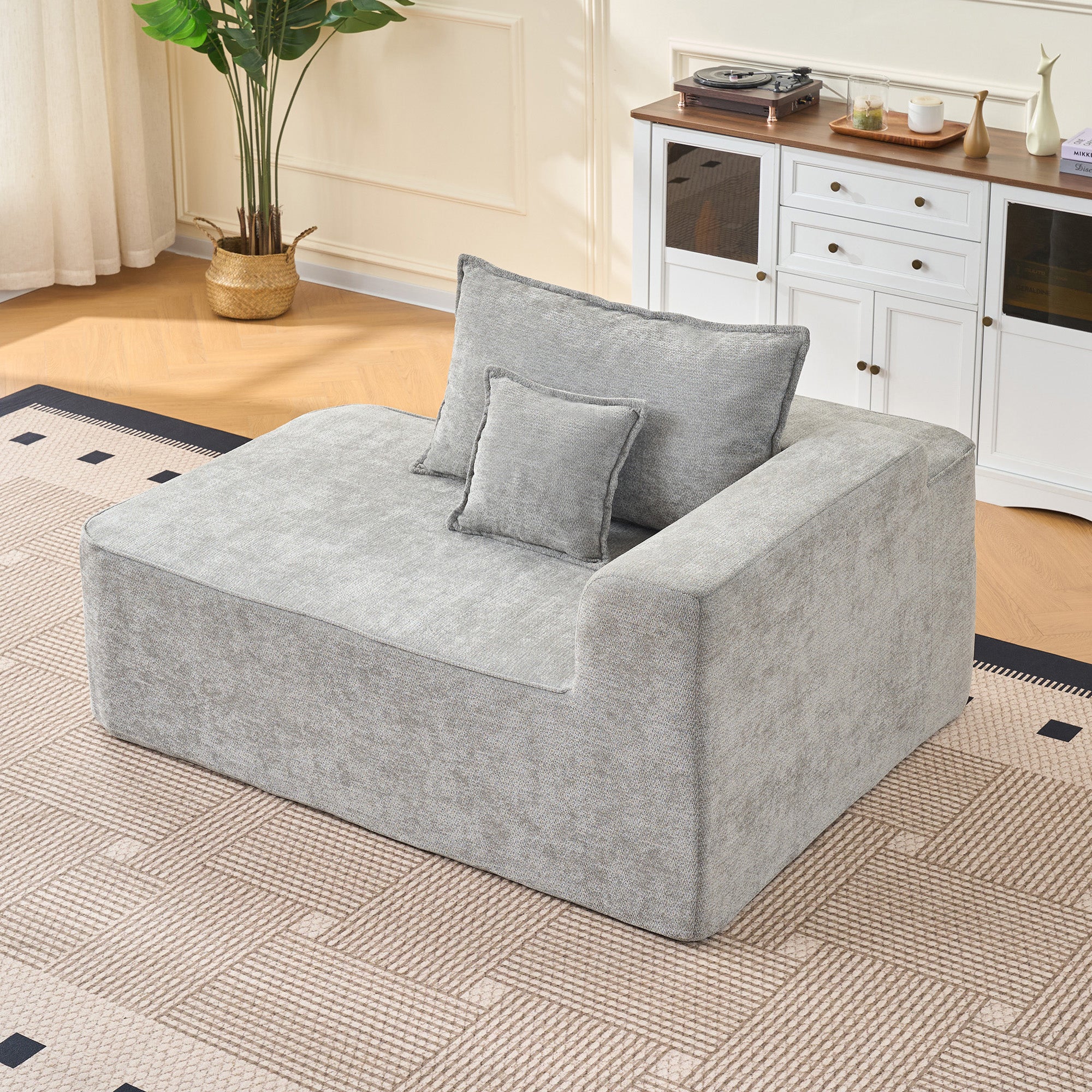 Chaise Longue Soft Sofa Cushions Side Pockets - Grey