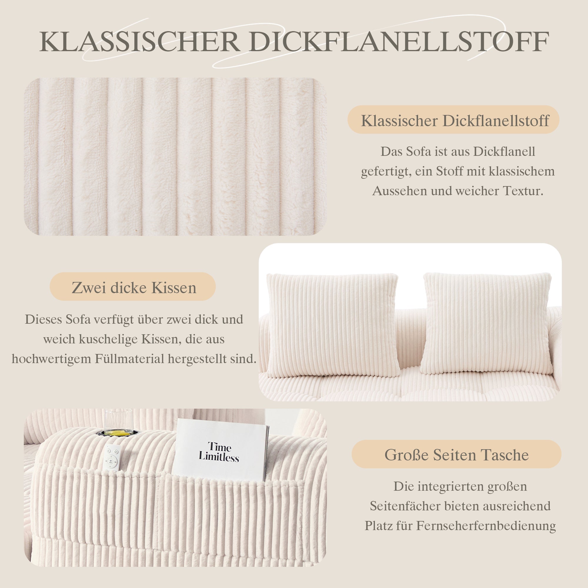 Two-Seater Sofa Storage Pocket Drink Holder - Corduroy
