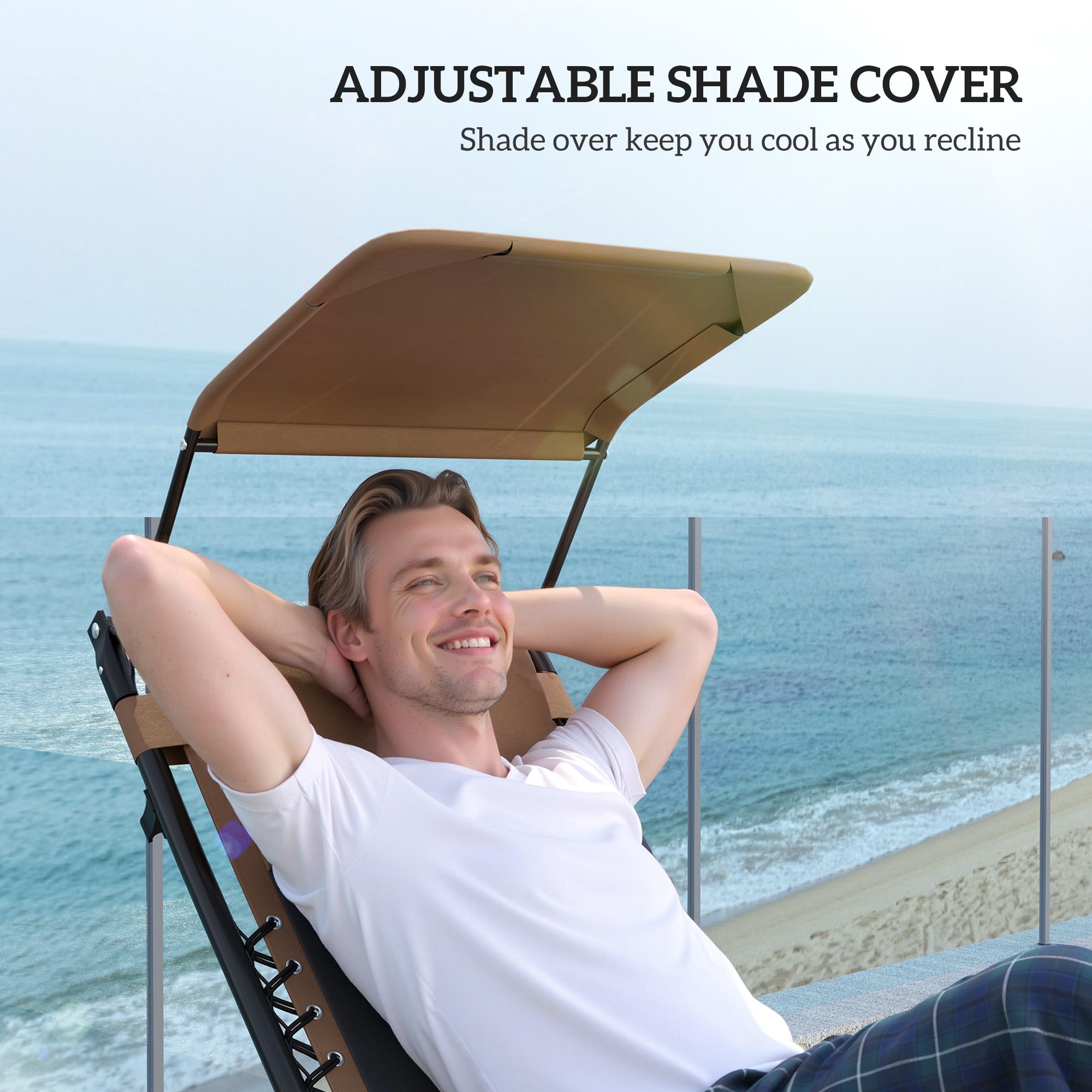 Zero Gravity Lounger Chair Set of 2, Folding Reclining with Shade, Cup Holder, and Cushion, Coffee