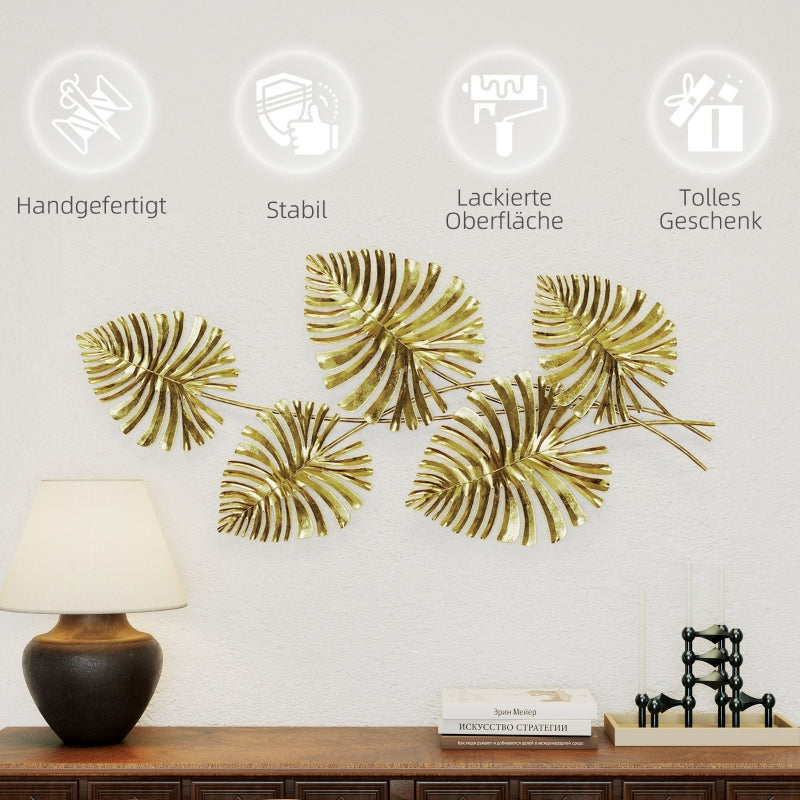 Wall Decor Set, Leaf Shape, Gold Metal