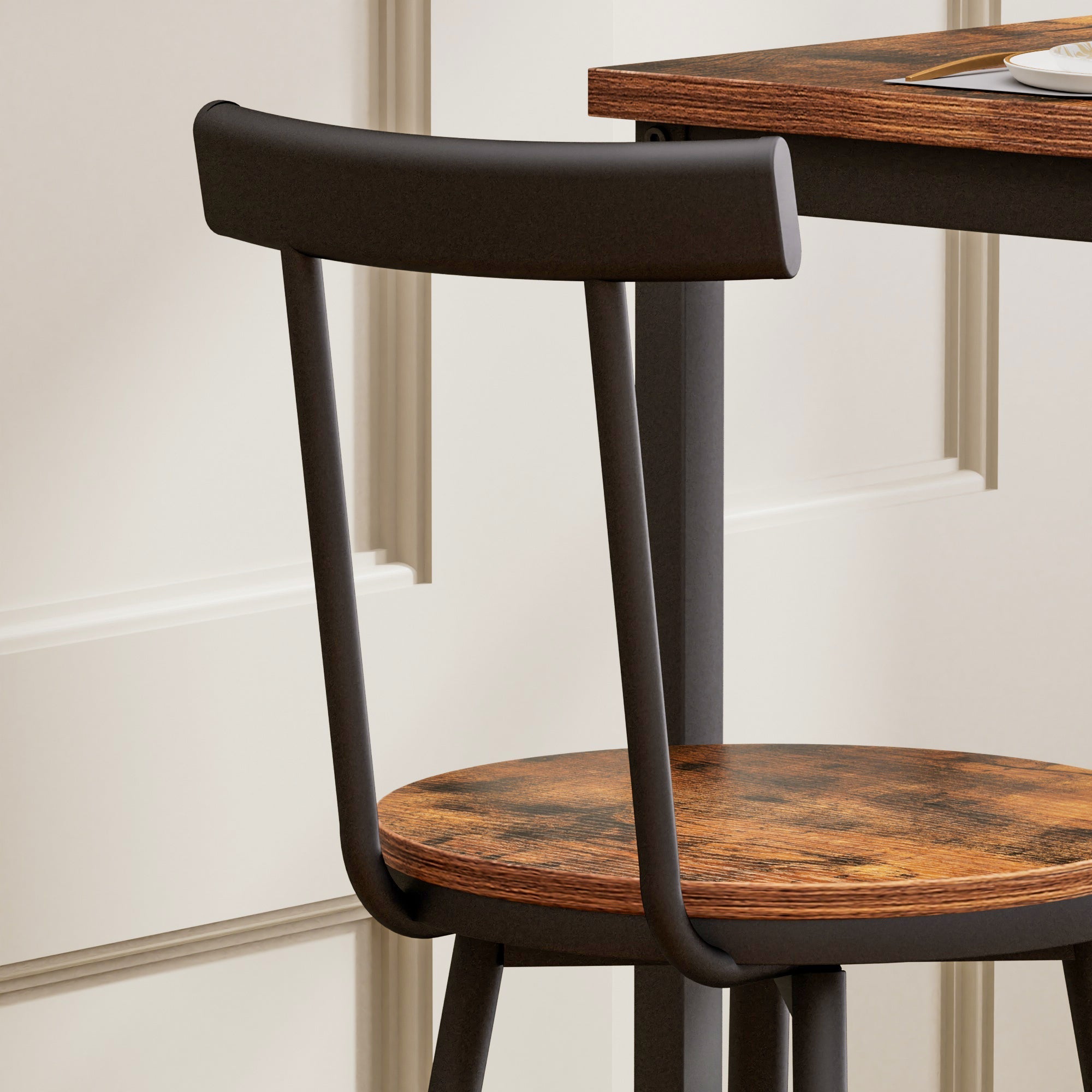Industrial Bar Table and Stool Set with 2 Chairs and Metal Frame, Rustic Brown
