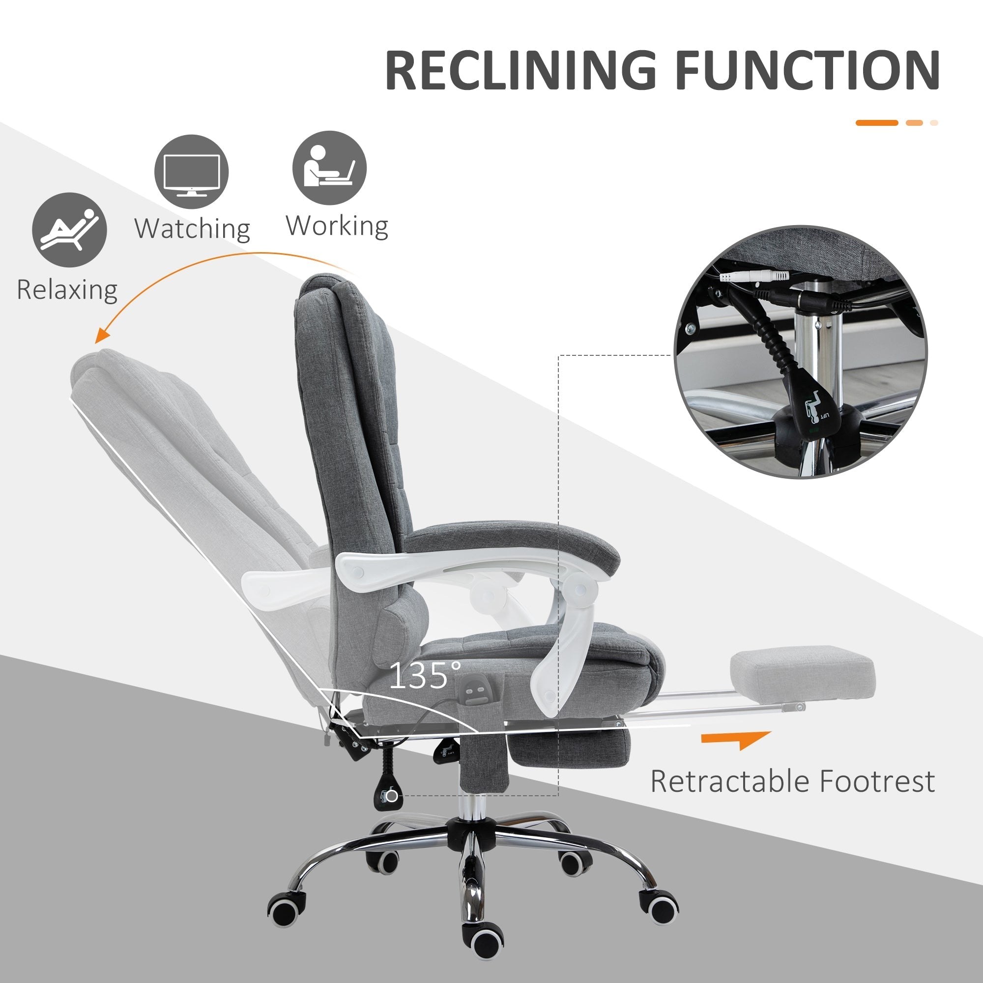 Vinsetto Heated Vibration Massage Office Chair with Footrest, Grey