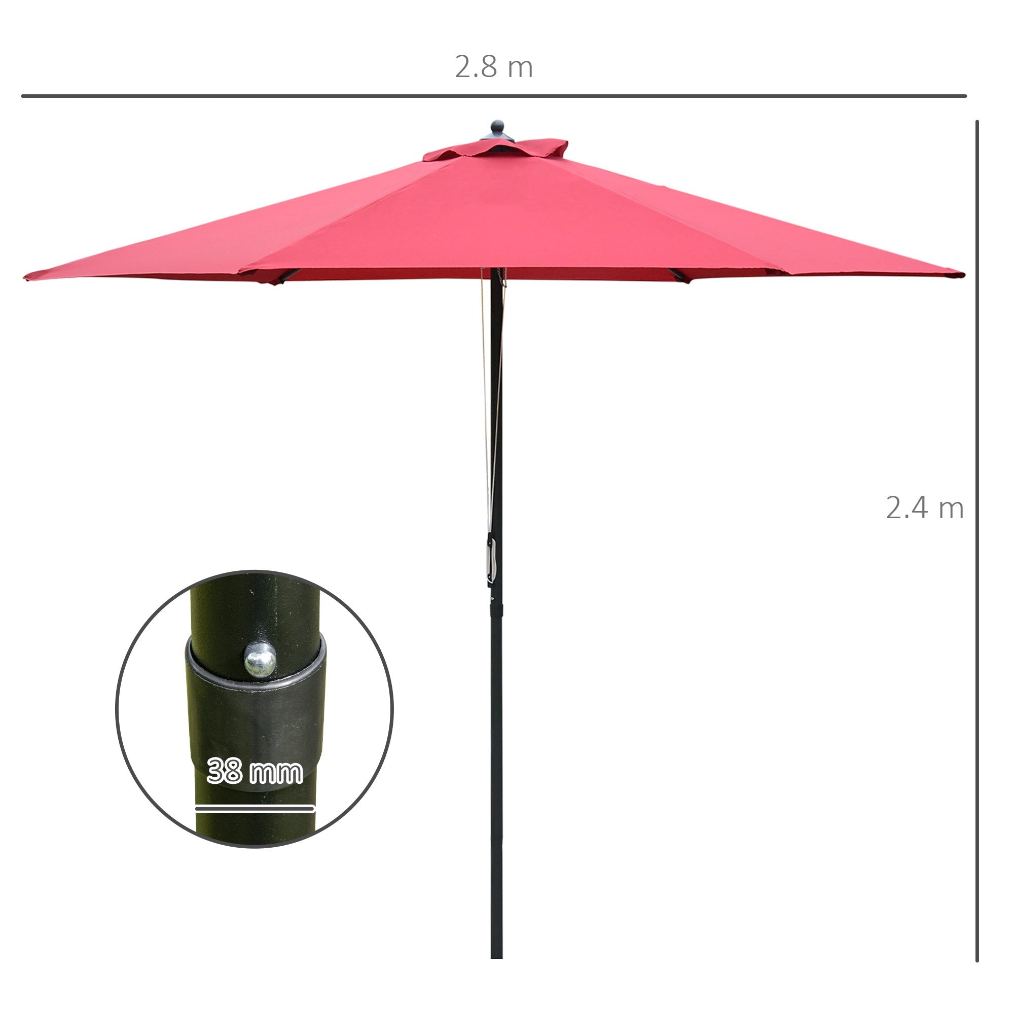 2.8m Garden Parasol Umbrella Round Outdoor Sun Shade Canopy Wine Red