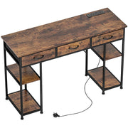 120cm Computer Desk with Power Outlets, Drawers and Storage Shelves, Rustic Brown