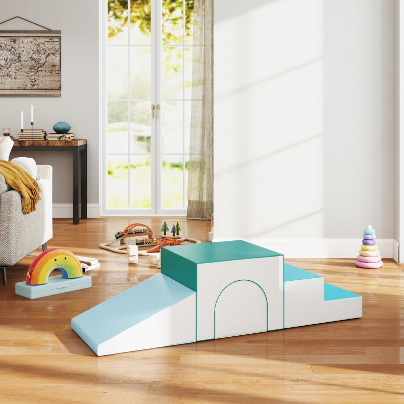 Building Block Set, 4 Foam Blocks, Easy Cleaning, Soft Filling, for 1-3 Years, Light Grey + Blue + Green EPE