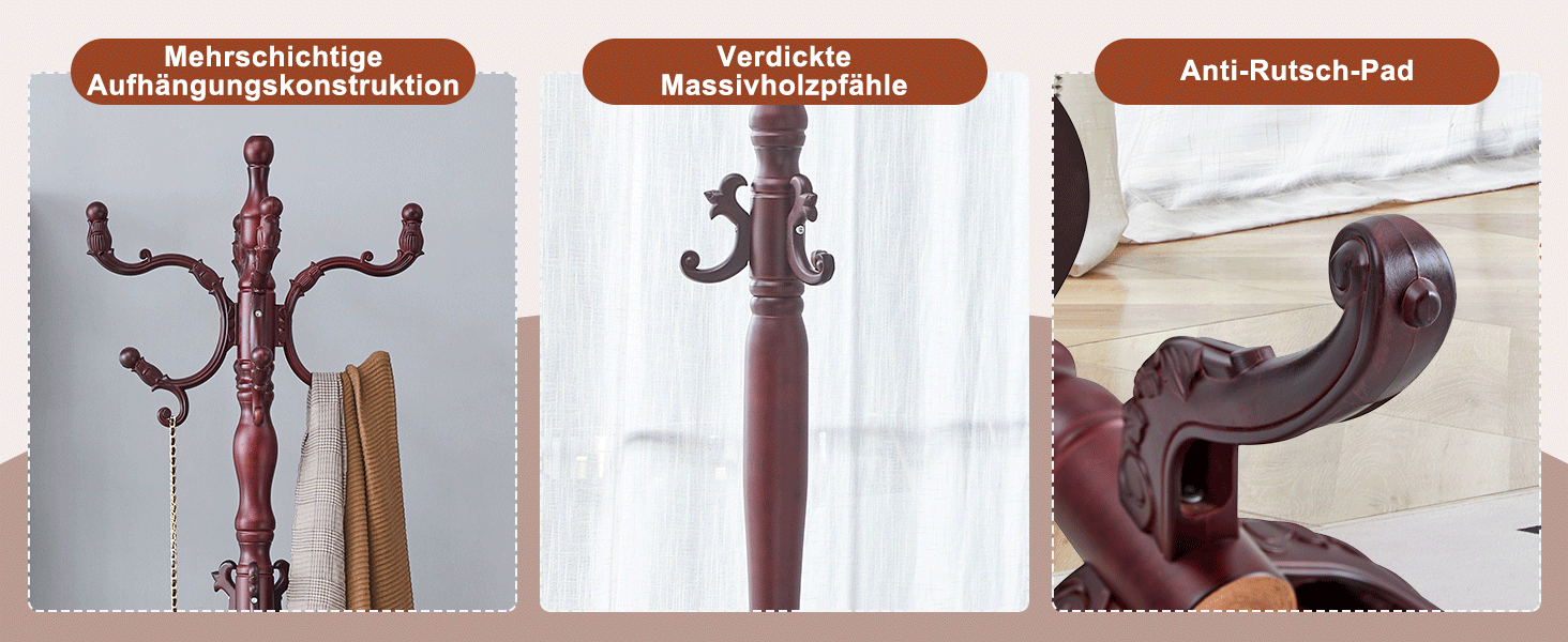 Clothes Rack Multi-Hook Freestanding - Solid Walnut Wood