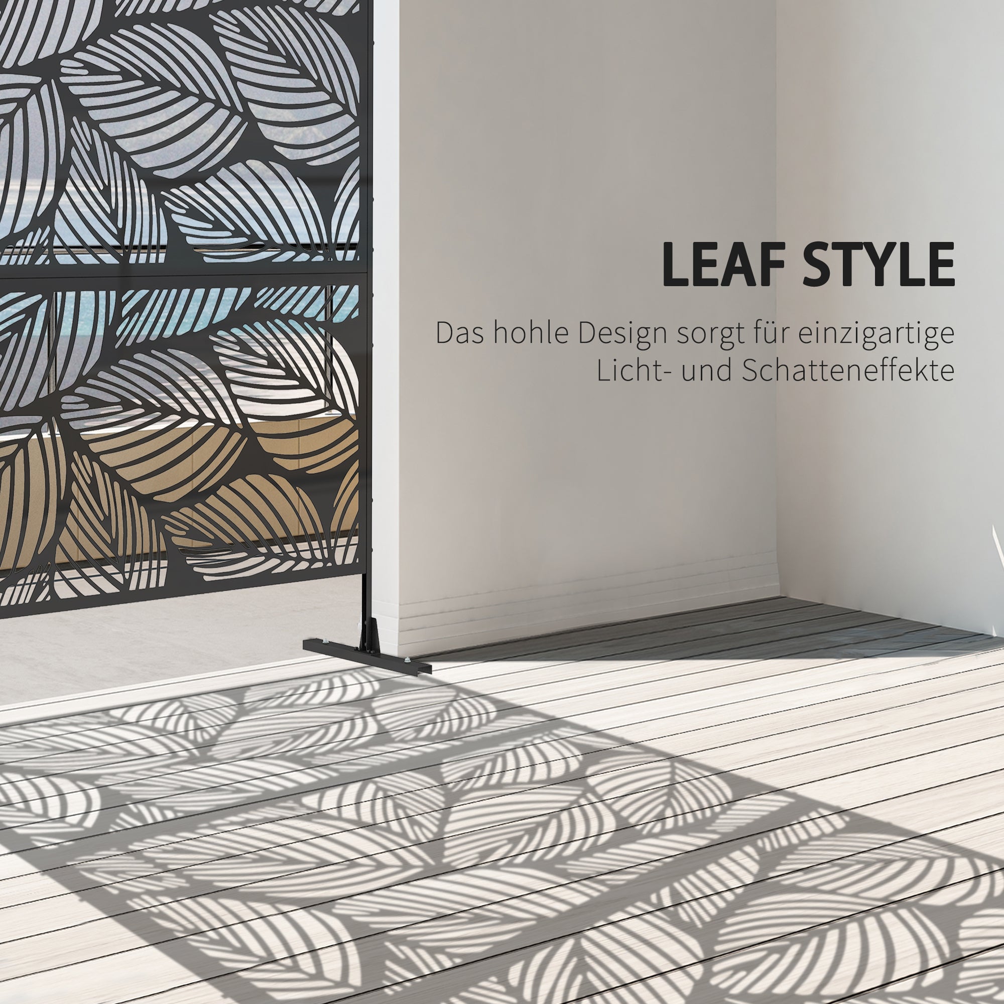 Garden Privacy Screen 122x198cm Balcony Leaf Pattern Steel, Black