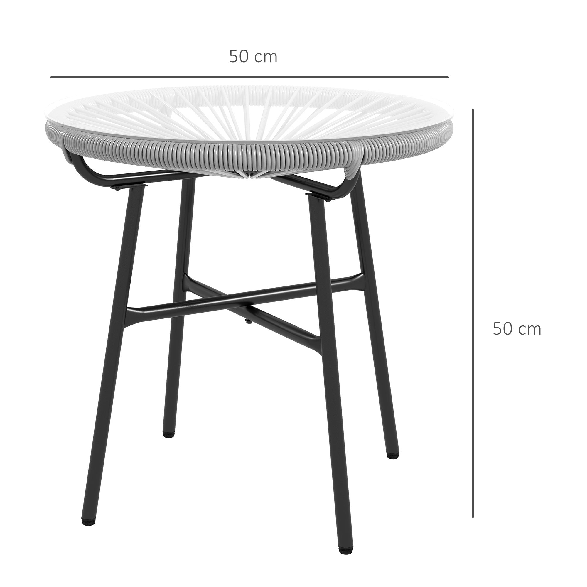 Rattan Table Round Glass Top 50x50x50cm Black/Grey