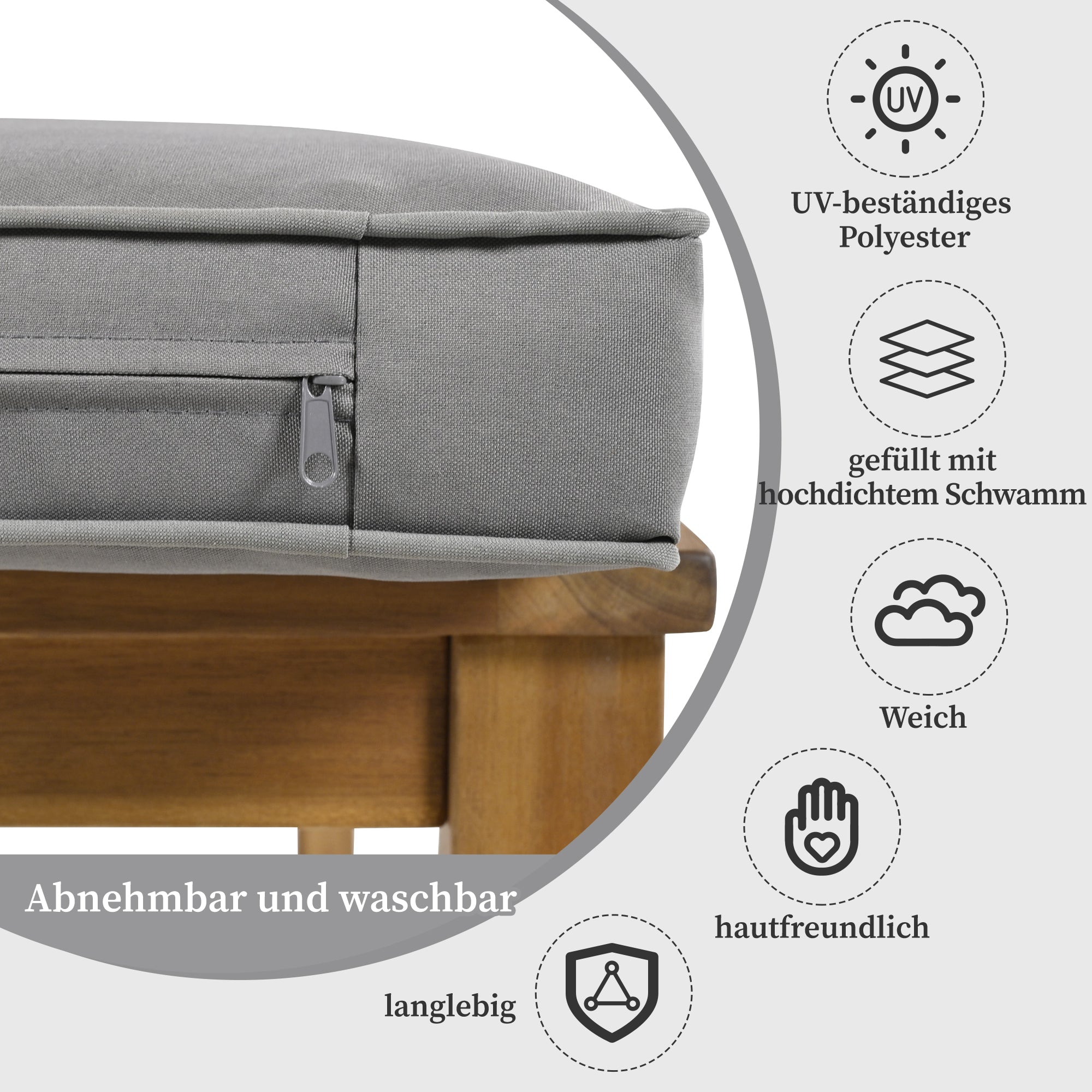 Garden Lounge Set for 7-8 People with Sofa, Table and Washable Cushions, Natural and Grey