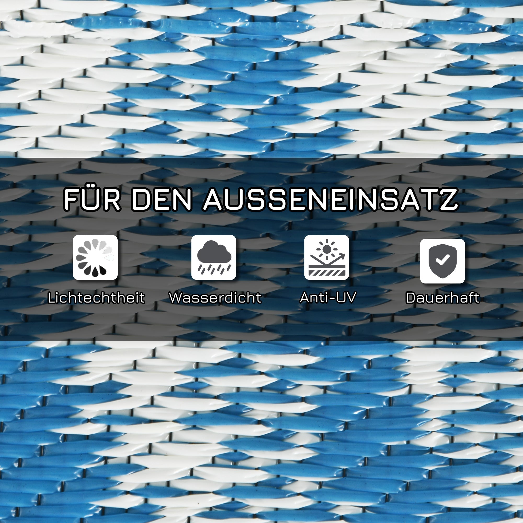 Reversible Rug, 182x274cm Outdoor Camping Patio, Blue Plastic