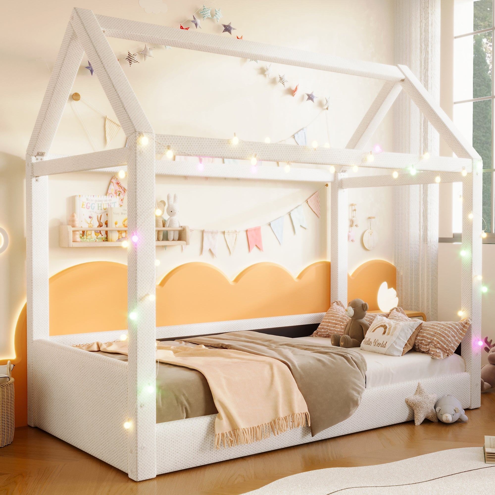 Upholstered Daybed 90x200cm LED Light Strips - Beige