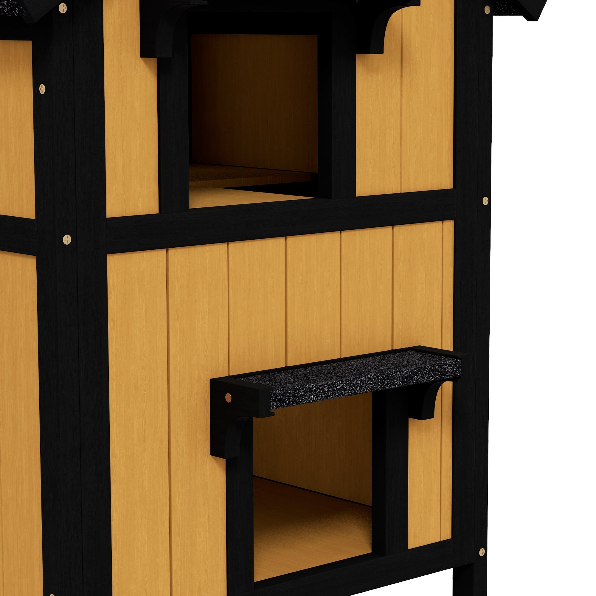 Katzenhaus, 2-stöckige Outdoor-Hütte mit Blumenkasten, Tannenholz Gelb