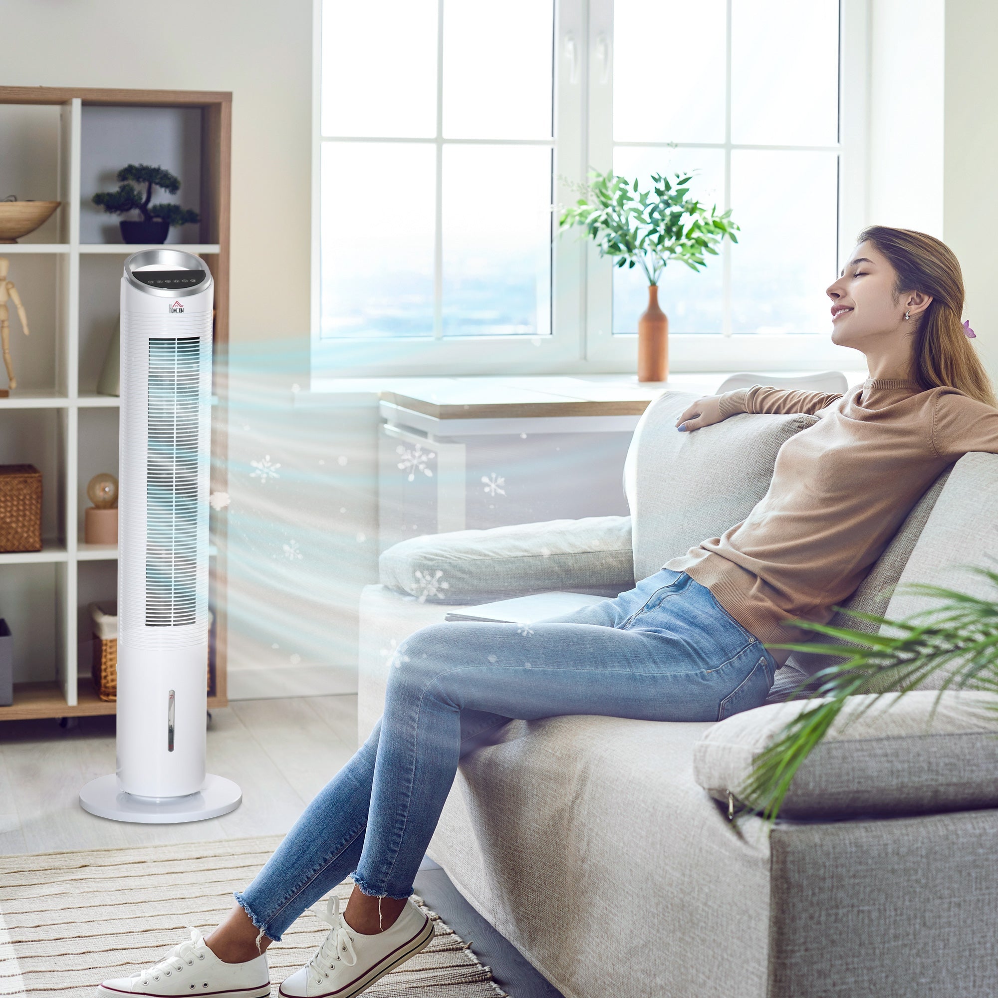 Air Cooler Tower Fan, Water Cooling, 60W, Humidification, 8h Timer, Remote Control