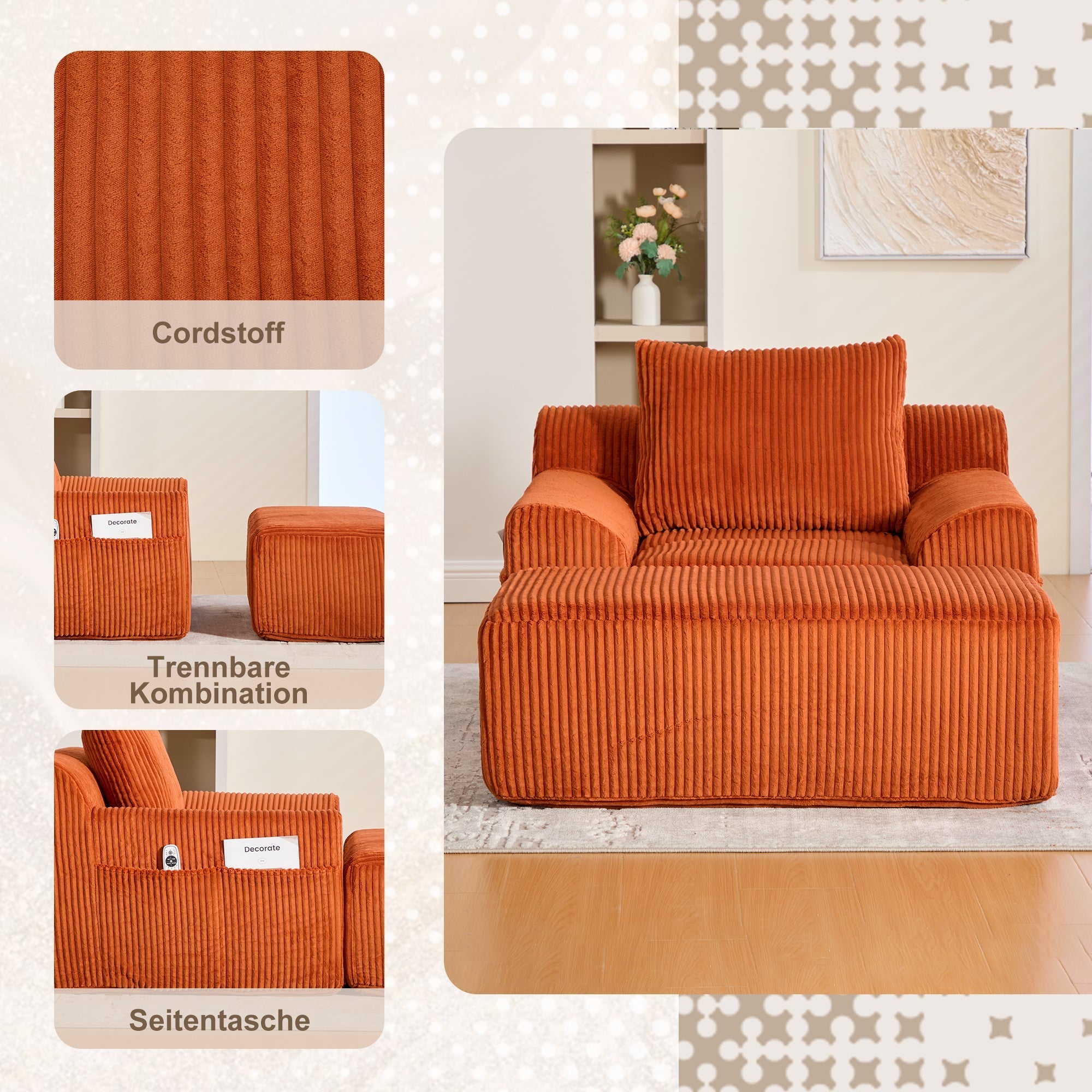 Oversized Sofa Chair Corduroy Reading Deep Seat No Assembly Required