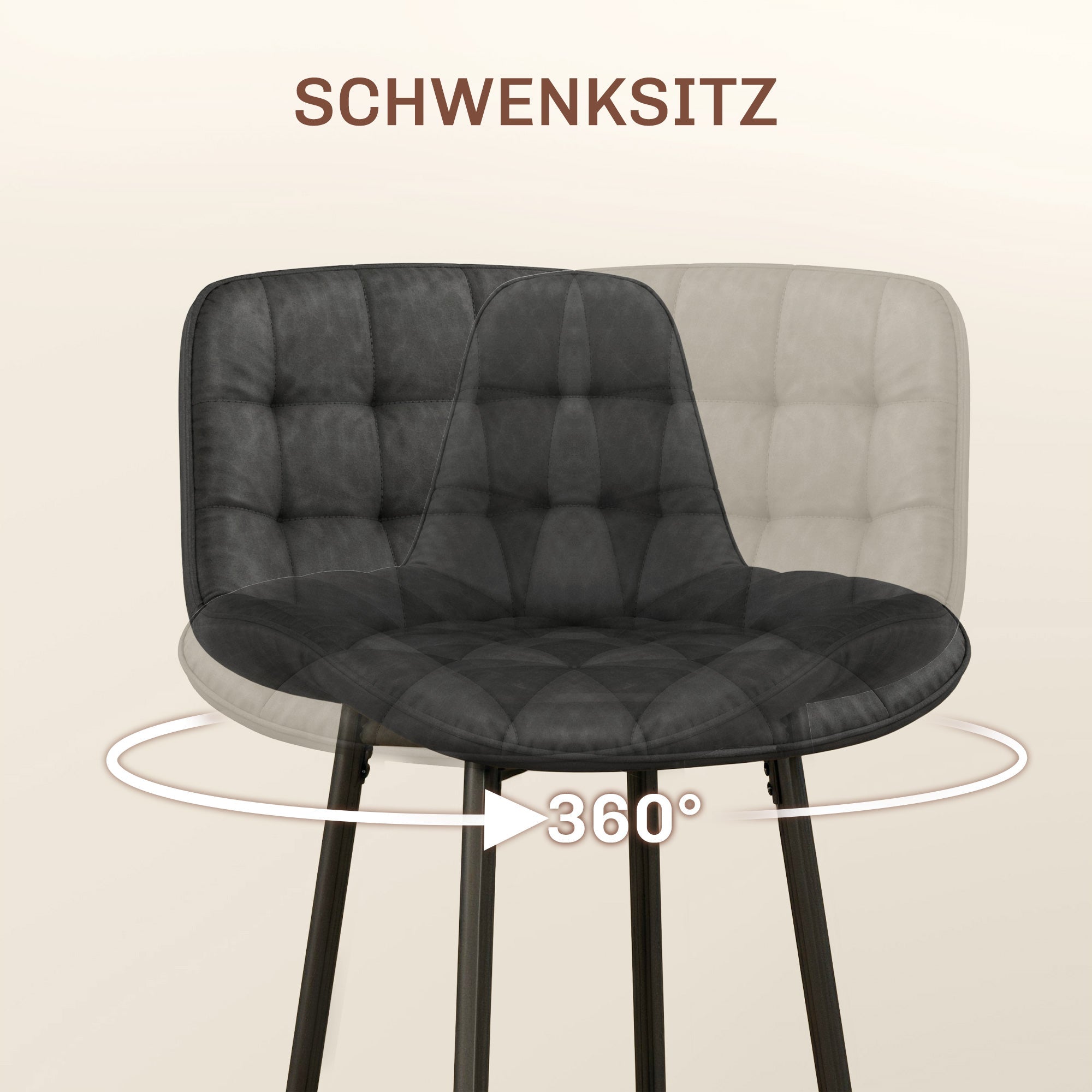 Bar Stools, Set of 2, Swivel, Footrest, Dark Grey