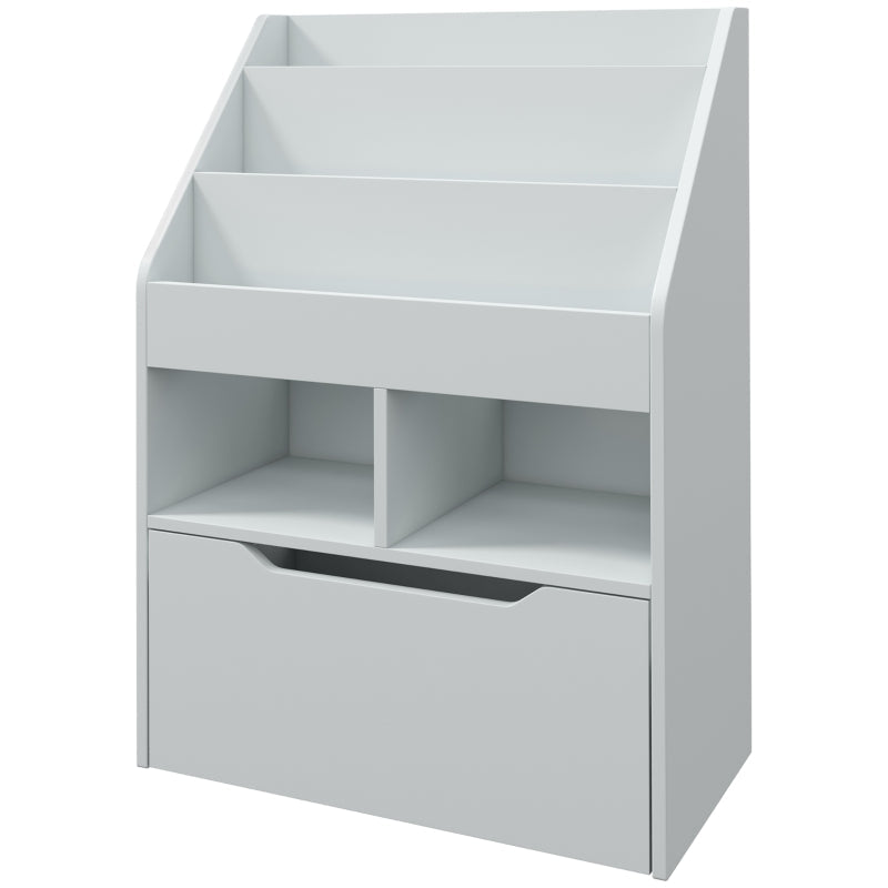 Children's Bookcase, 3 Shelves 2 Open Compartments, Grey