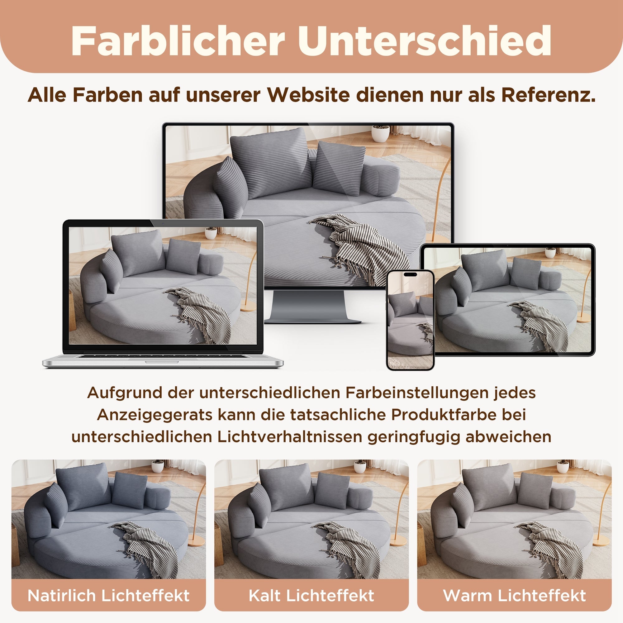 Multifunctional Sofa Bed, Fold-Out Oval Couch (173x176cm), Corduroy
