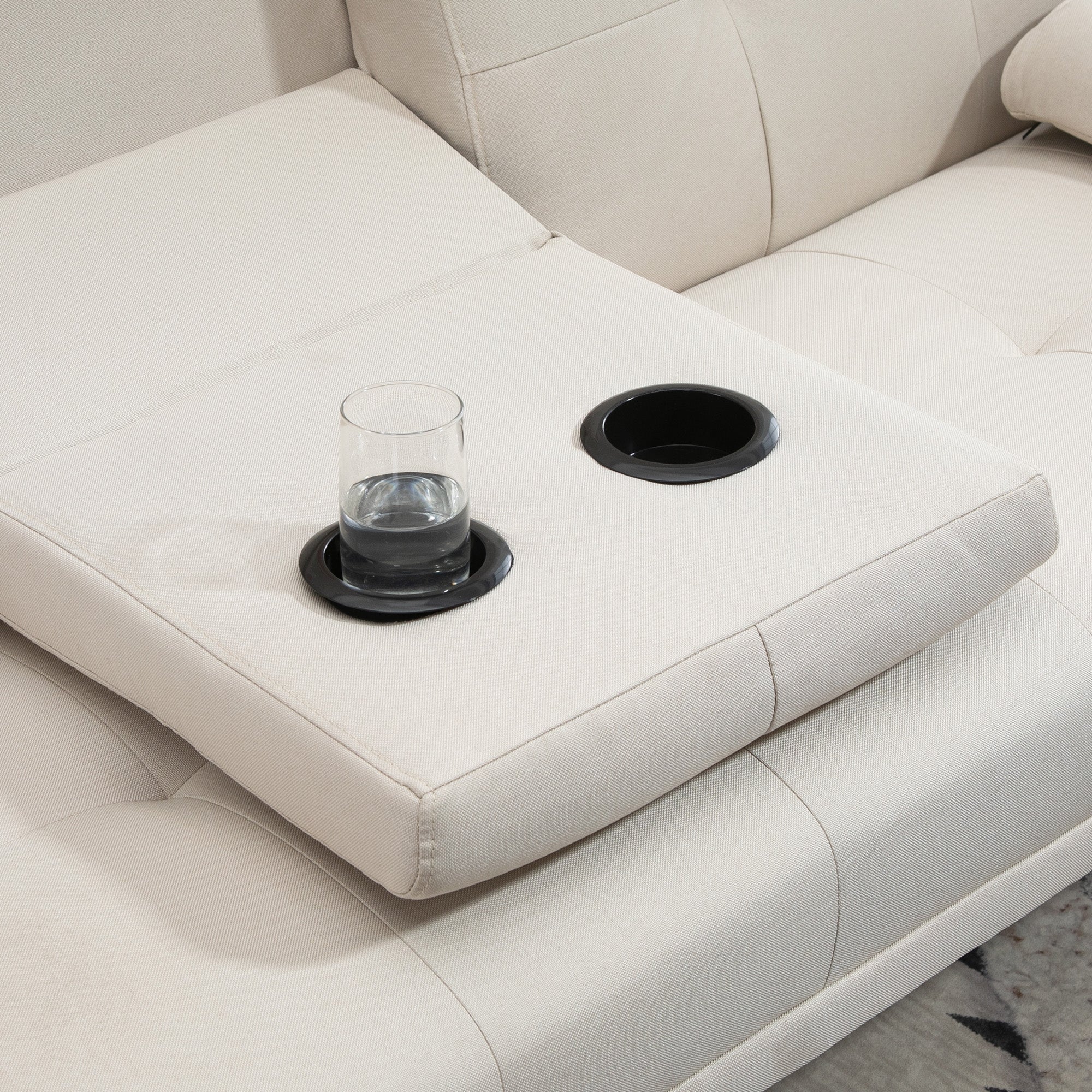 3-Seater Sofa Bed, Fold-Down Table Scandinavian Design 250kg Capacity, Linen Look Fabric