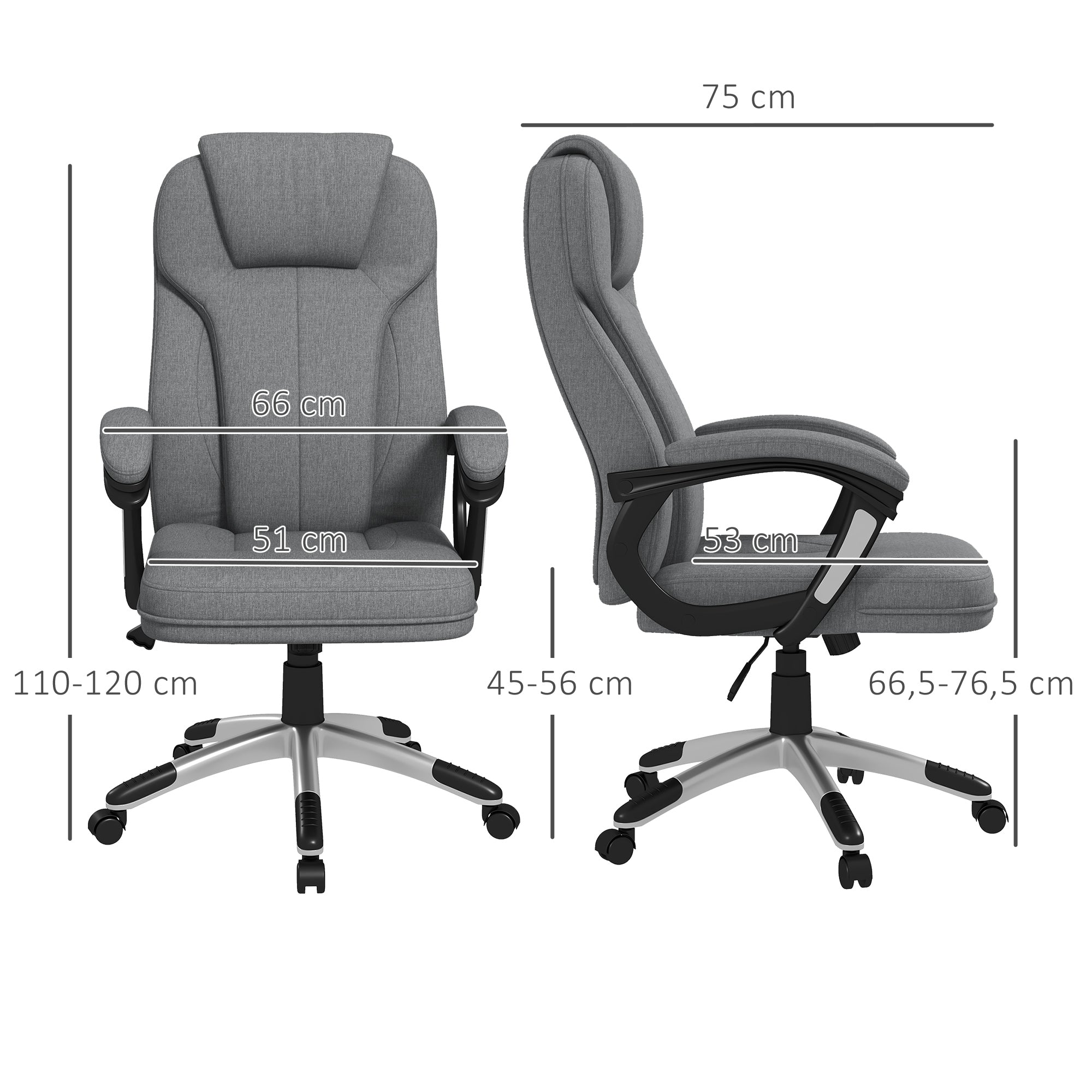 Vinsetto Office Chair Ergonomic Computer Rocking Function with Armrests, Grey Linen Look