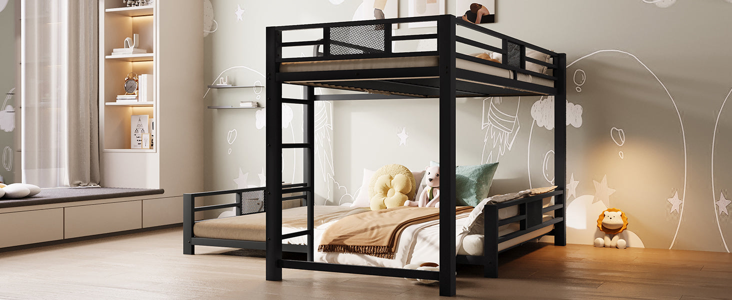 L-shaped Bunk Bed 90x200 over 140x200, Metal, Black