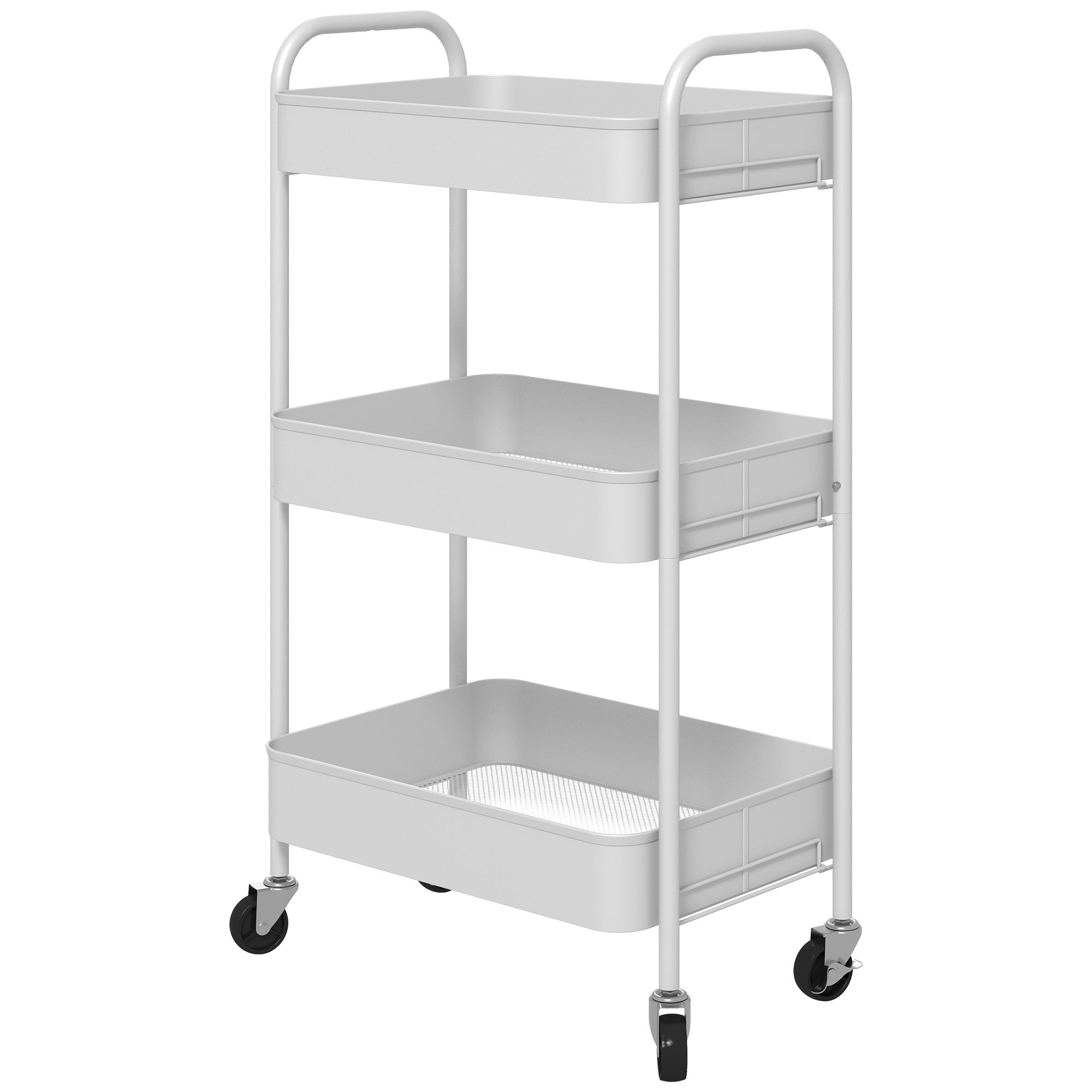 Serving Trolley 3-Shelf Storage Kitchen/Living Room, White Steel
