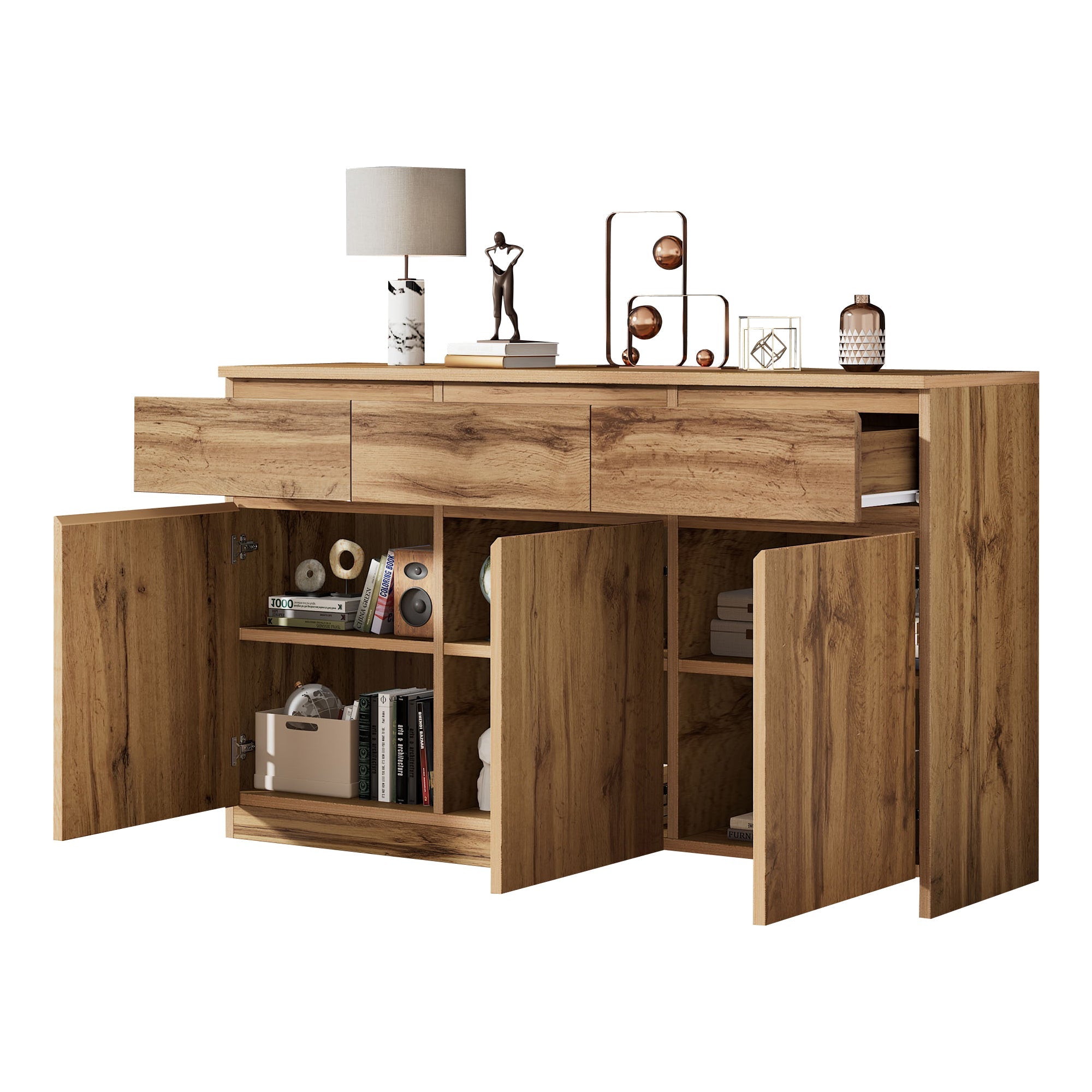 Multifunctional Sideboard 3 Doors 3 Drawers 135x40x81cm - Authentic Wood Look