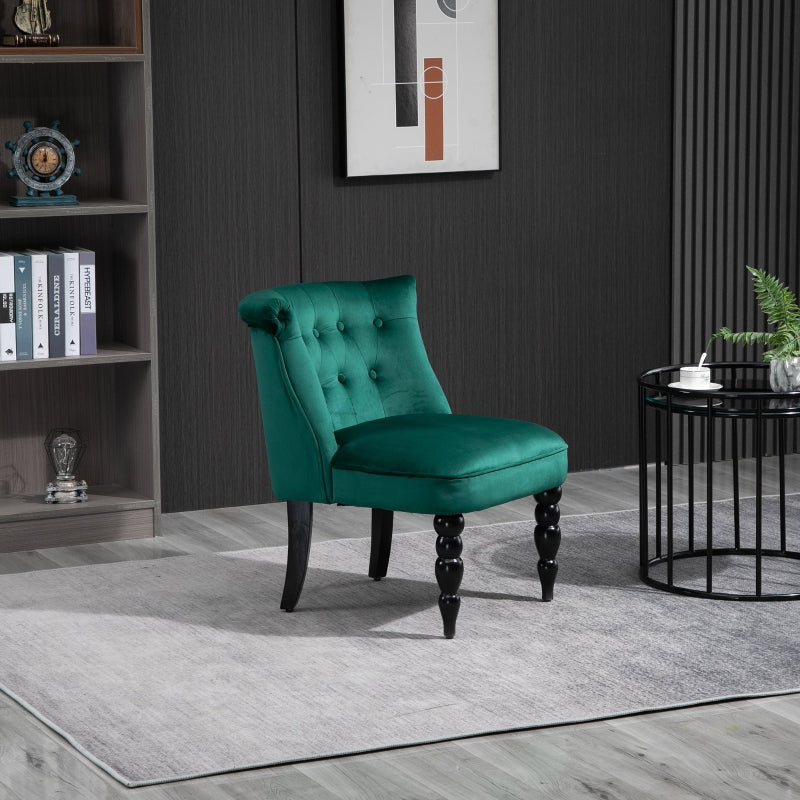 Velvet-Feel Wingback Accent Chair with Wooden Legs, Green