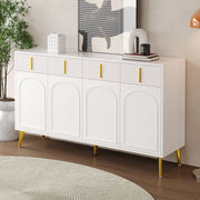 Sideboard, 4 Doors 4 Drawers, Gold Handles Legs, White MDF