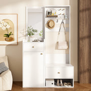 Compact Wardrobe, Entryway Shelf with Mirror, Adjustable Hooks, Shelves, 105 cm, White