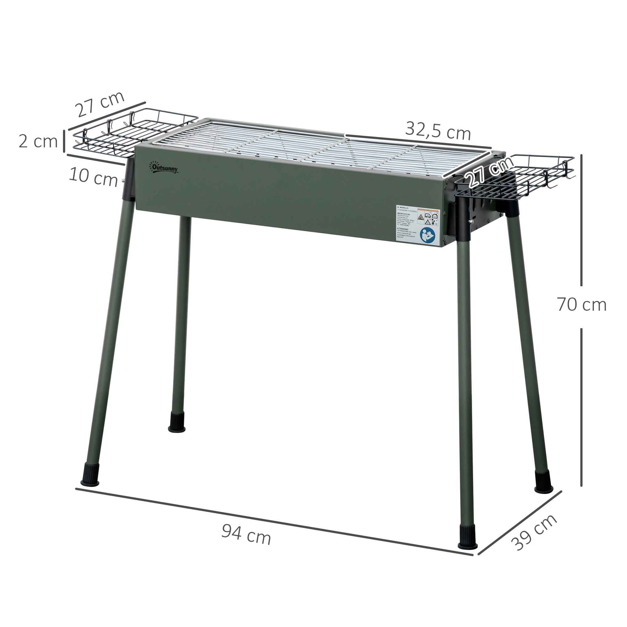 Portable Charcoal BBQ Grill with Seasoning Baskets and Hooks, Stainless Steel