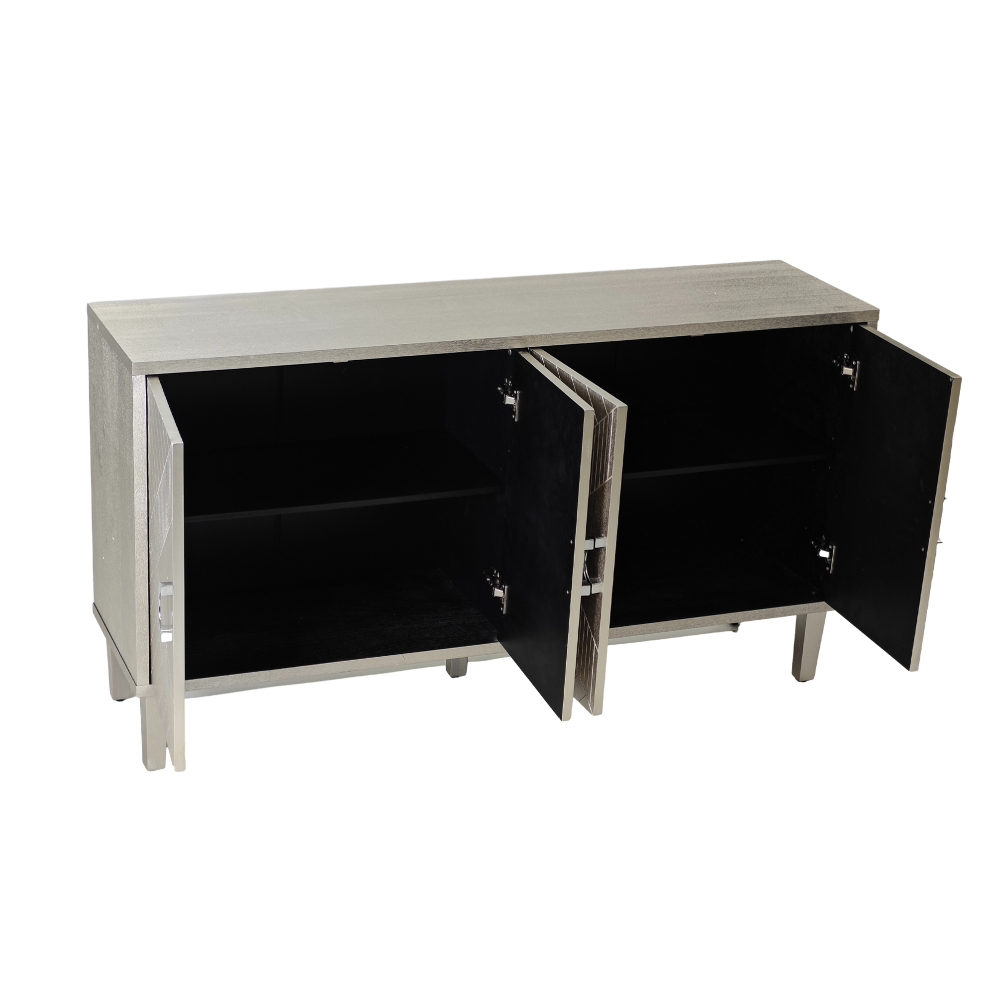 Storage Cabinet, 152CM 4-Door with Pine Legs, MDF Champagne